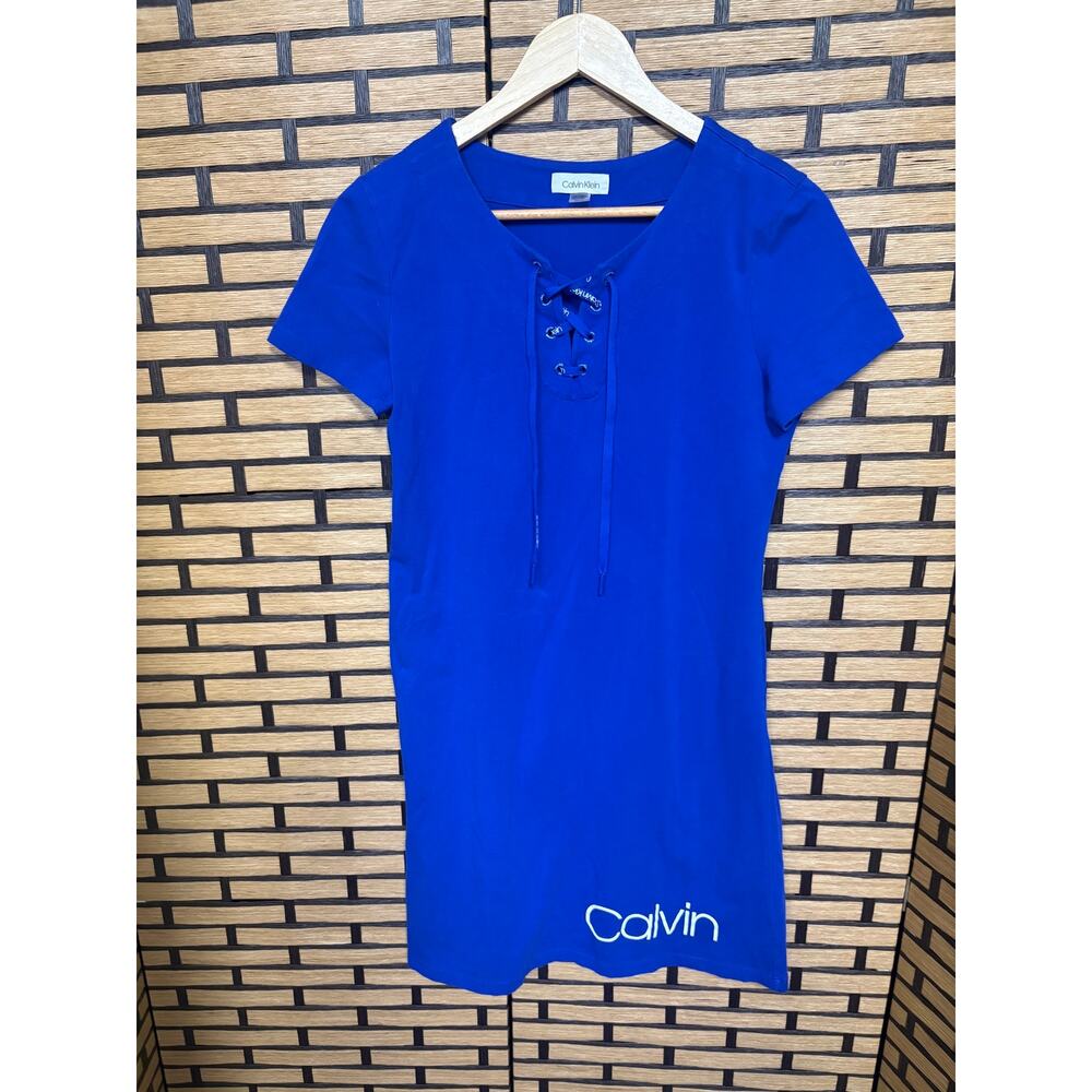 Calvin Klein Blue Lace Up Neck Dress Size Small